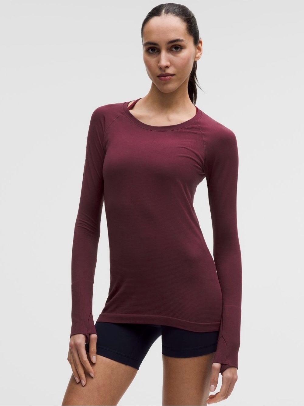 Lululemon NWT Swiftly Tech Long Sleeve 2.0” Race in Burgundy Bay Size 10